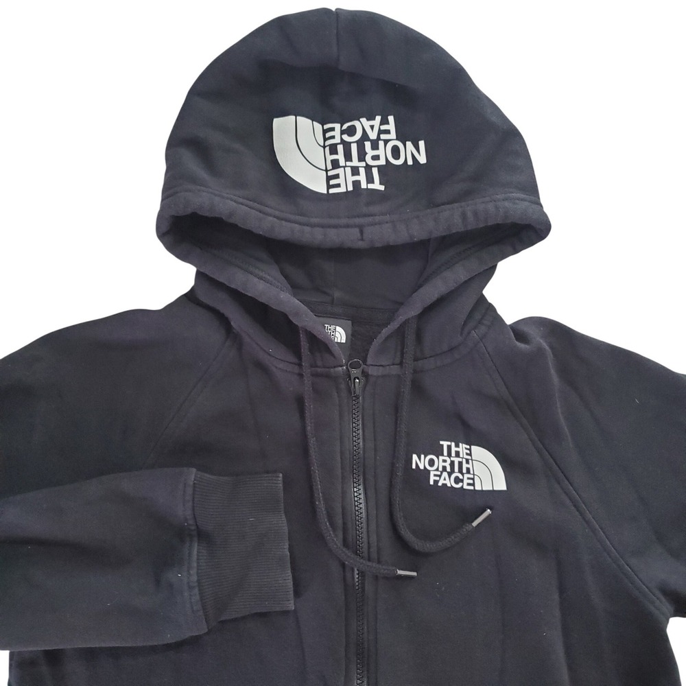 The North Face Womens Black Full Zip Hoodie Logo on Hood Small Sweater